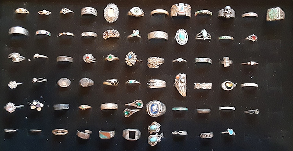 Some of the rings found by author and his wife. Mostly in or near water.