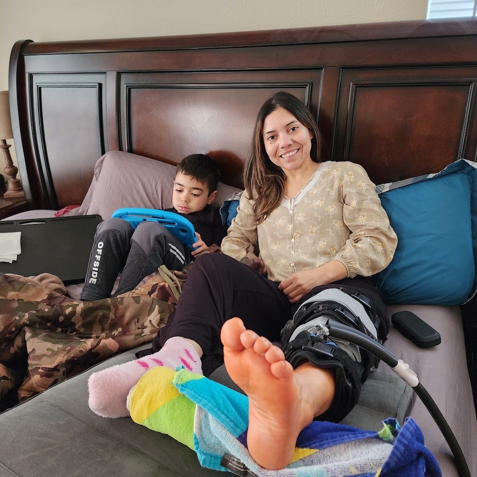 Gabby Franco and son David after her ACL Surgery