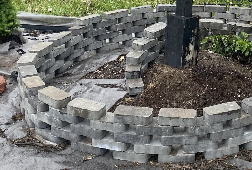 The bricks of our spiral garden are in place.