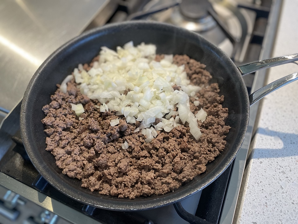 Browned venison in pan