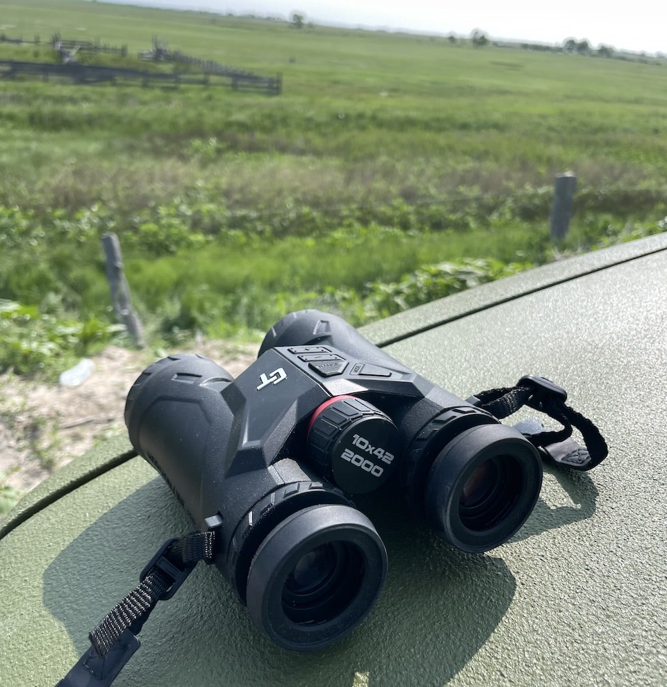 Rangefinding Binoculars on jeep