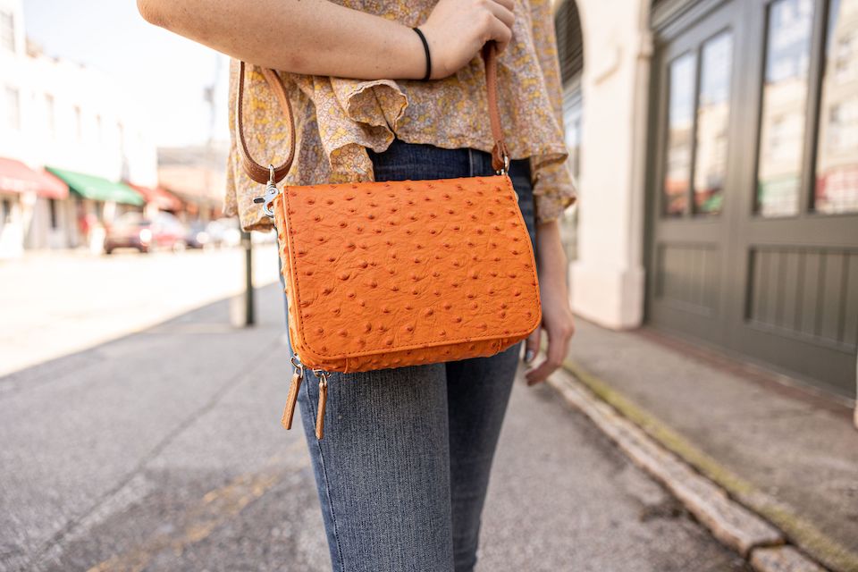 GTm Orange Purse safety tips for women shopping