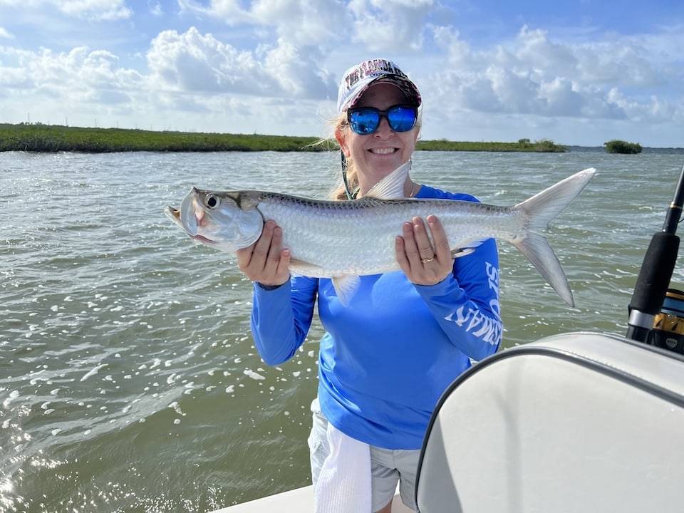 lady catching fish