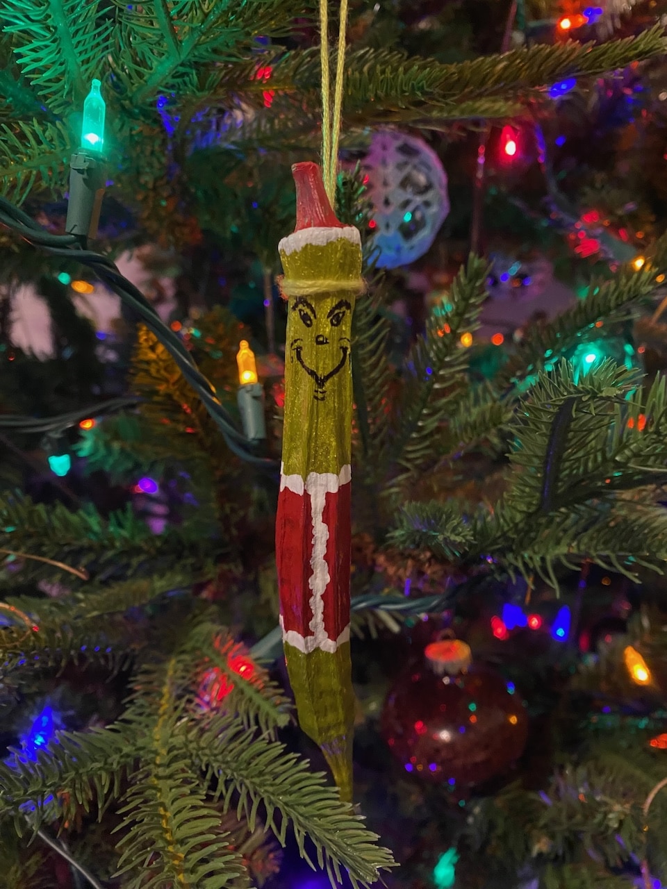 dried okra ornaments grinch