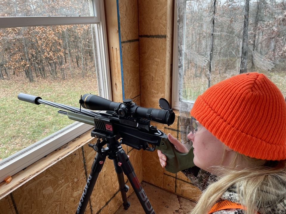 Sighting on the whitetail field from the blind