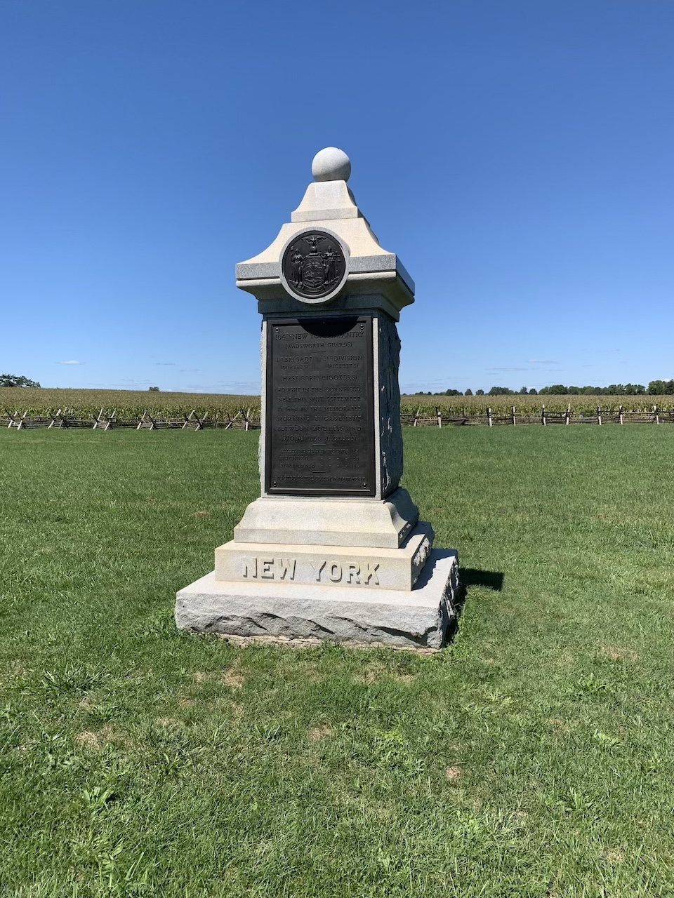 A monument to the 104th New York Infantry. Antietam