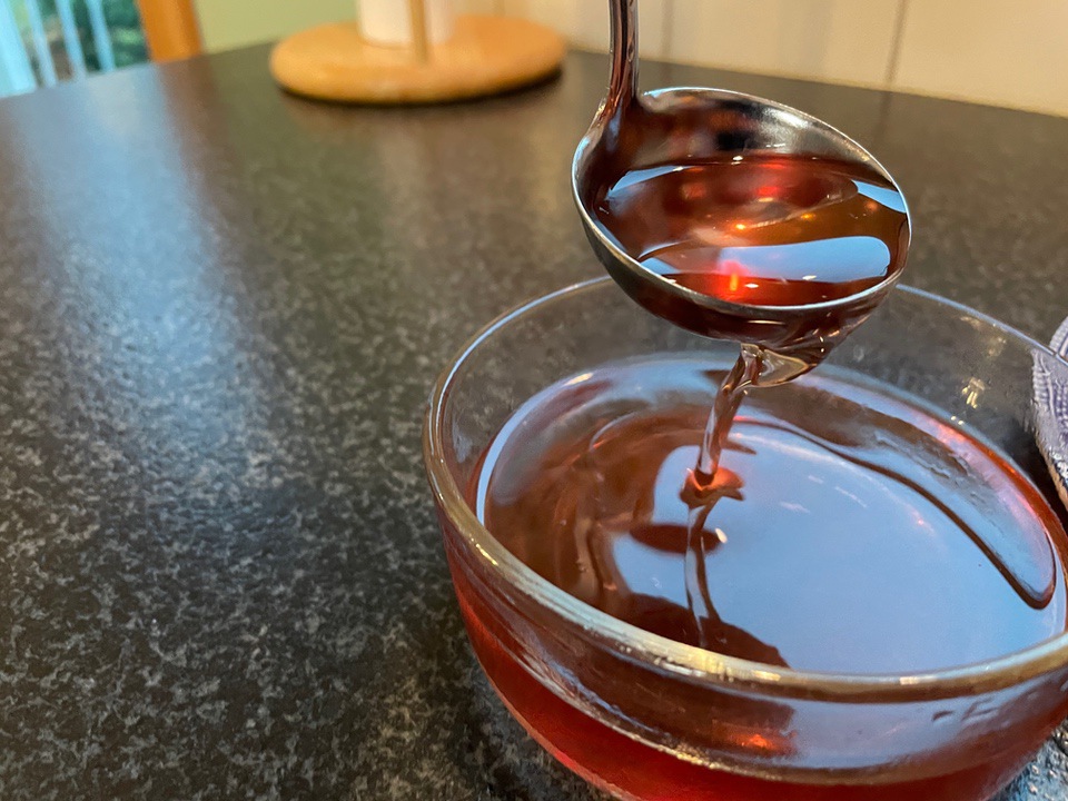 Redbud simple syrup and ladle