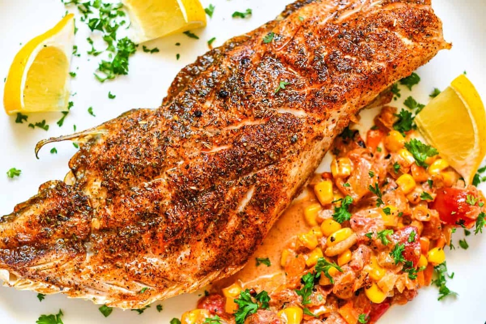Redfish-on-the-Half-Shell-with-Maque-Choux-Recipe