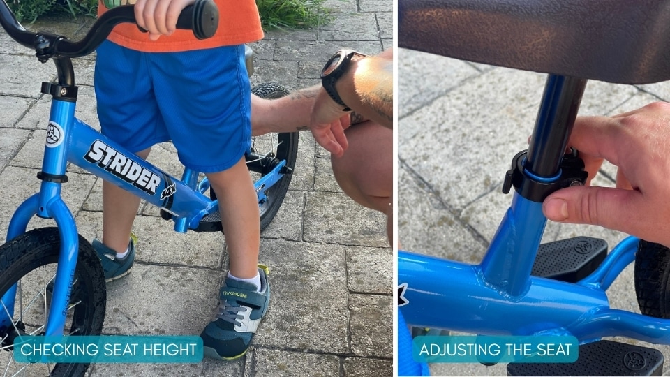 Adjusting seat height on Strider Bike