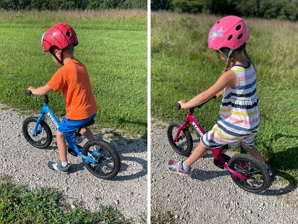 Seated and striding walking on bikes