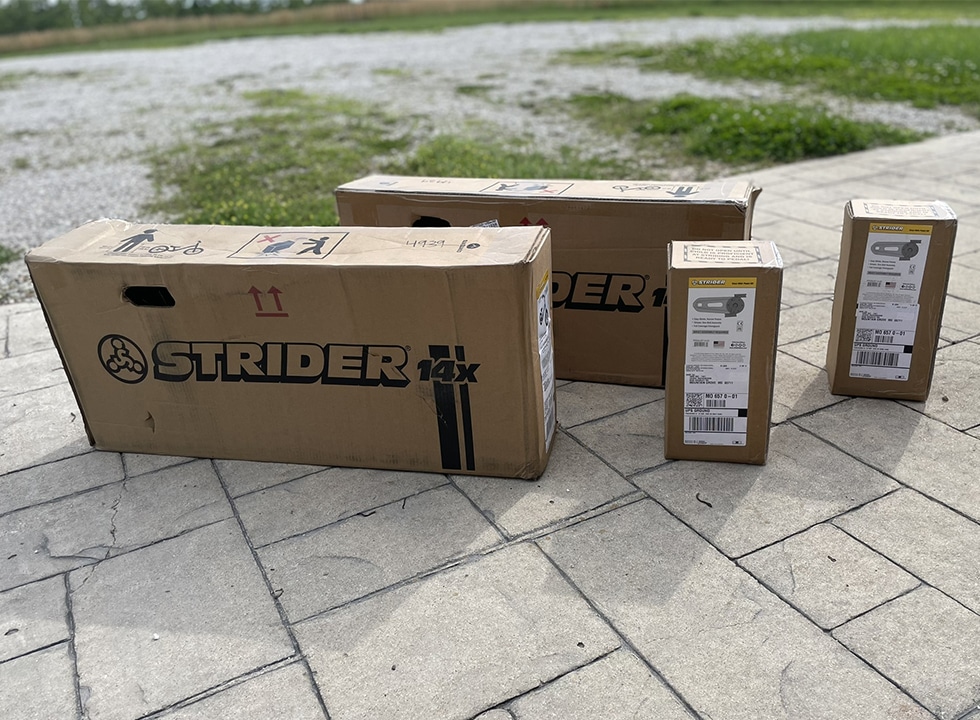 Strider Bikes in boxes
