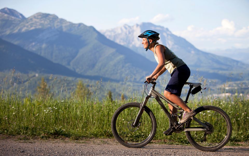 woman mountain biking