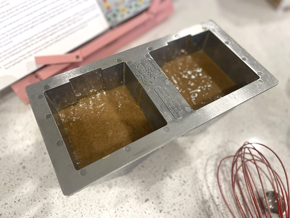 Tomte cake batter Alpha Gal friendly Tomte Gingerbread House