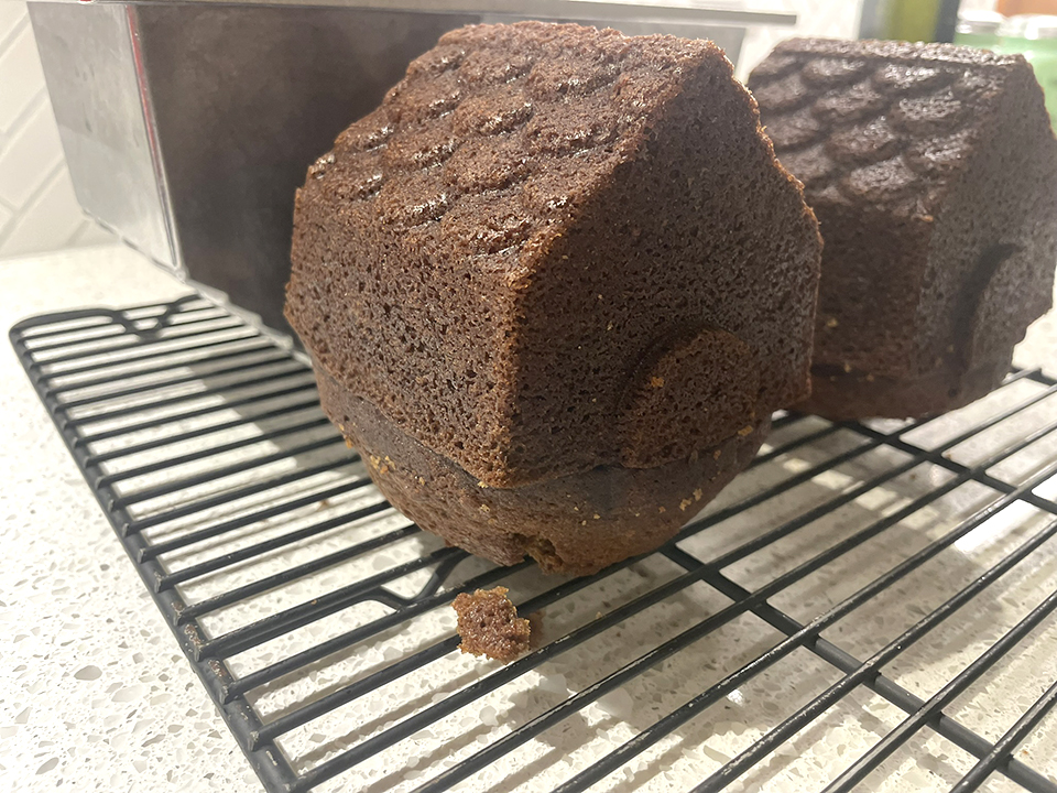 Tomte cake cooling Alpha Gal friendly Tomte Gingerbread House