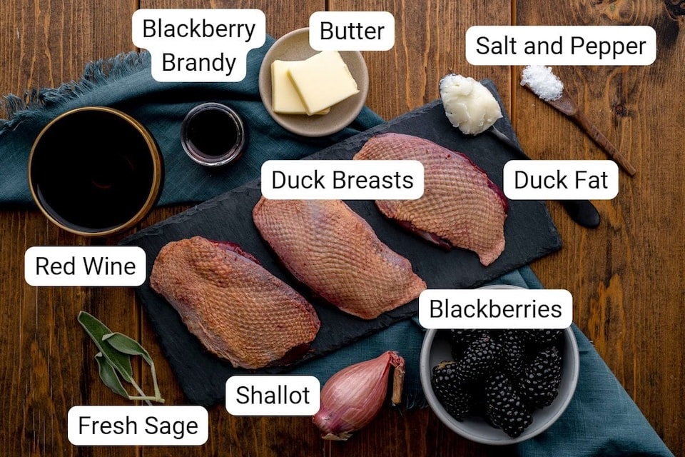 sous-vide-duck-breast-with-blackberry-sage-sauce-ingredients-with-labels