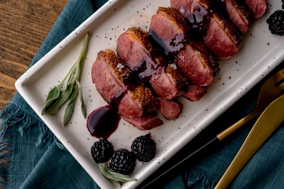 sous-vide-sliced-duck-breast-with-blackberry-and-sage-sauce
