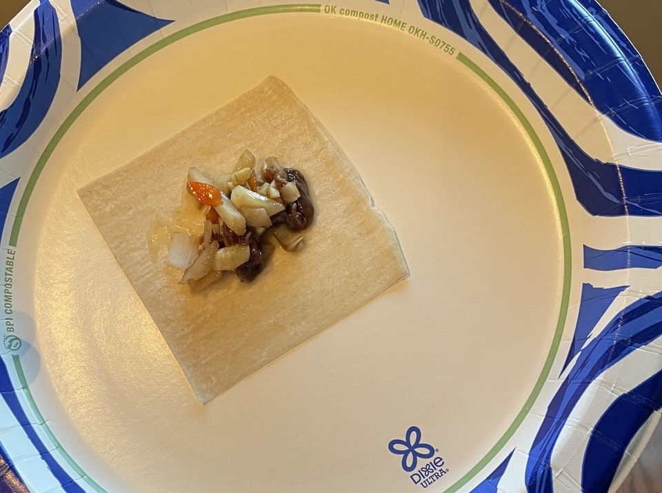 wonton mix on wrapper