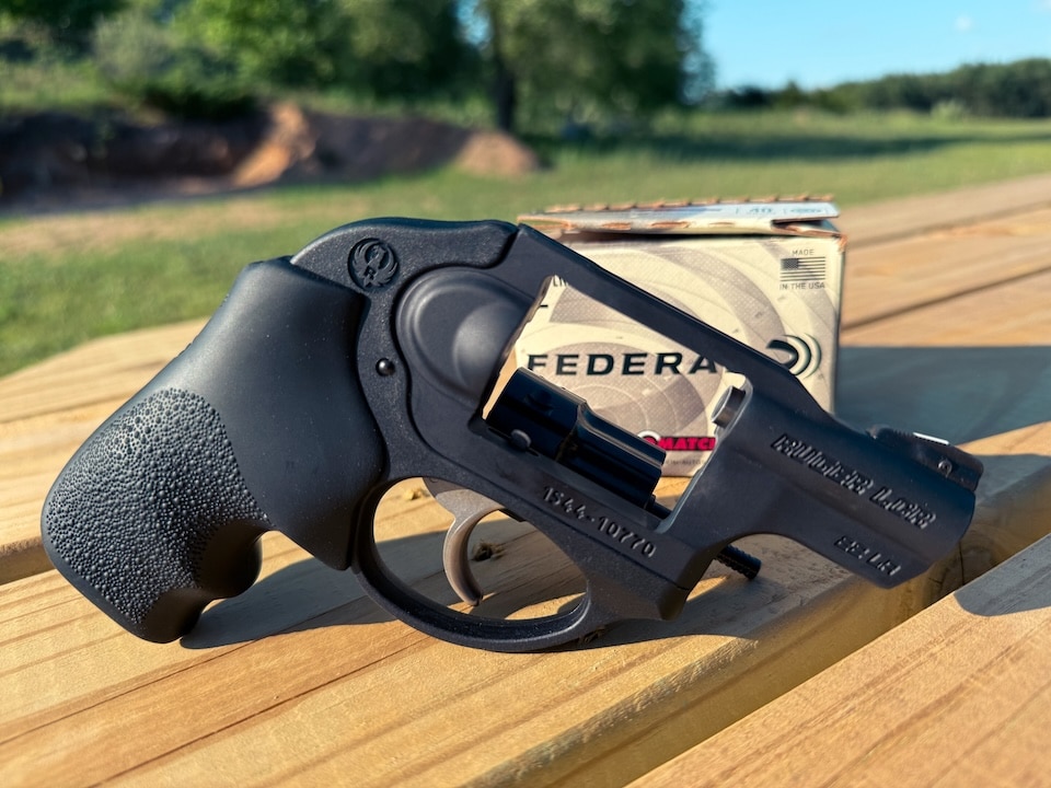 A Ruger LCR in 22 caliber with target ammo