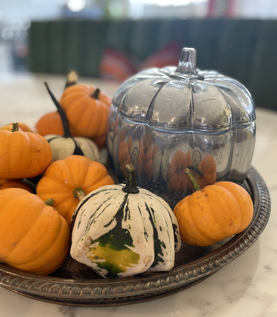 DIY Mercury glass pumpkin with pumpkins