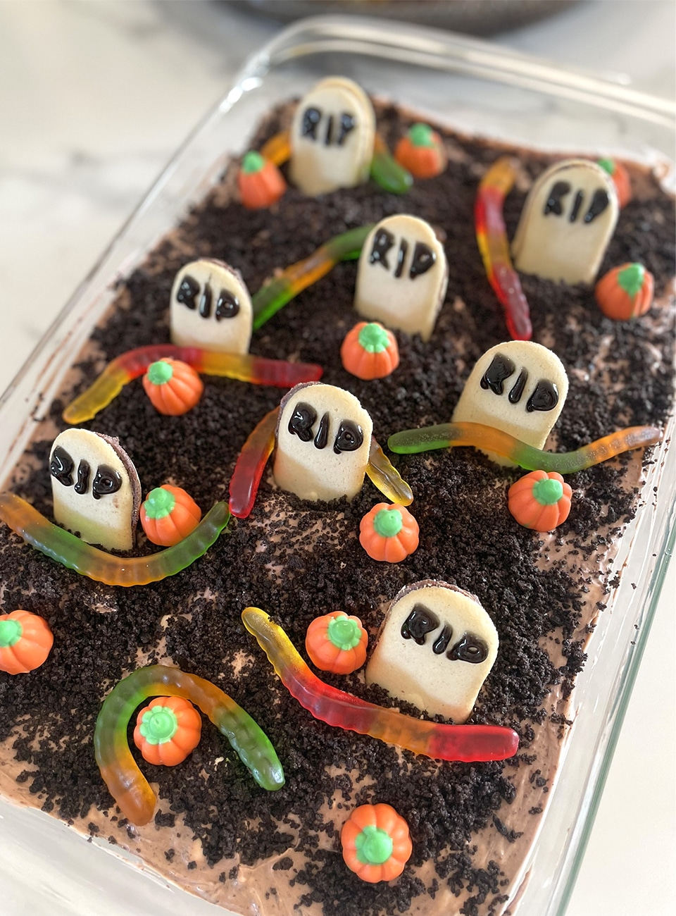 Cemetery Dirt and Worms cake
