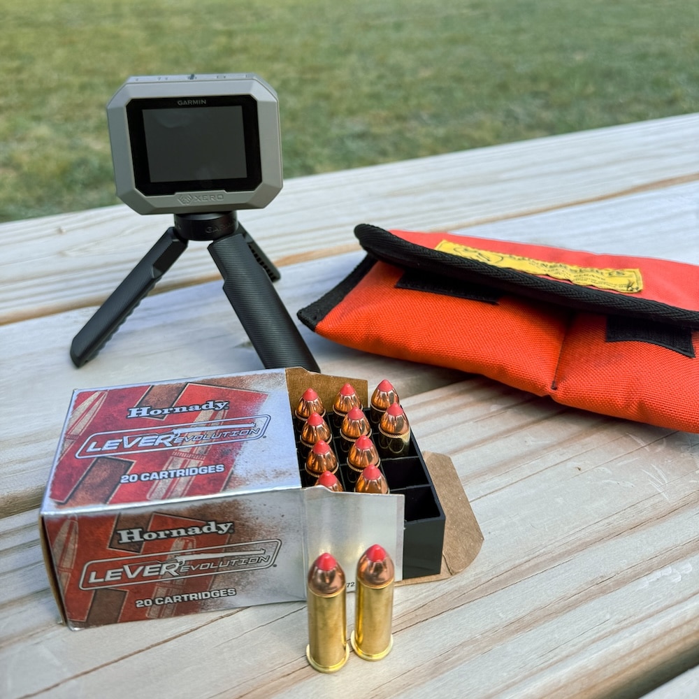 Hornady FTX ammo with Garmin Xero and Skinner Sights carrying case